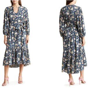 Maisie Floral Long Sleeve‎ Midi Dress Denim / Pink XL